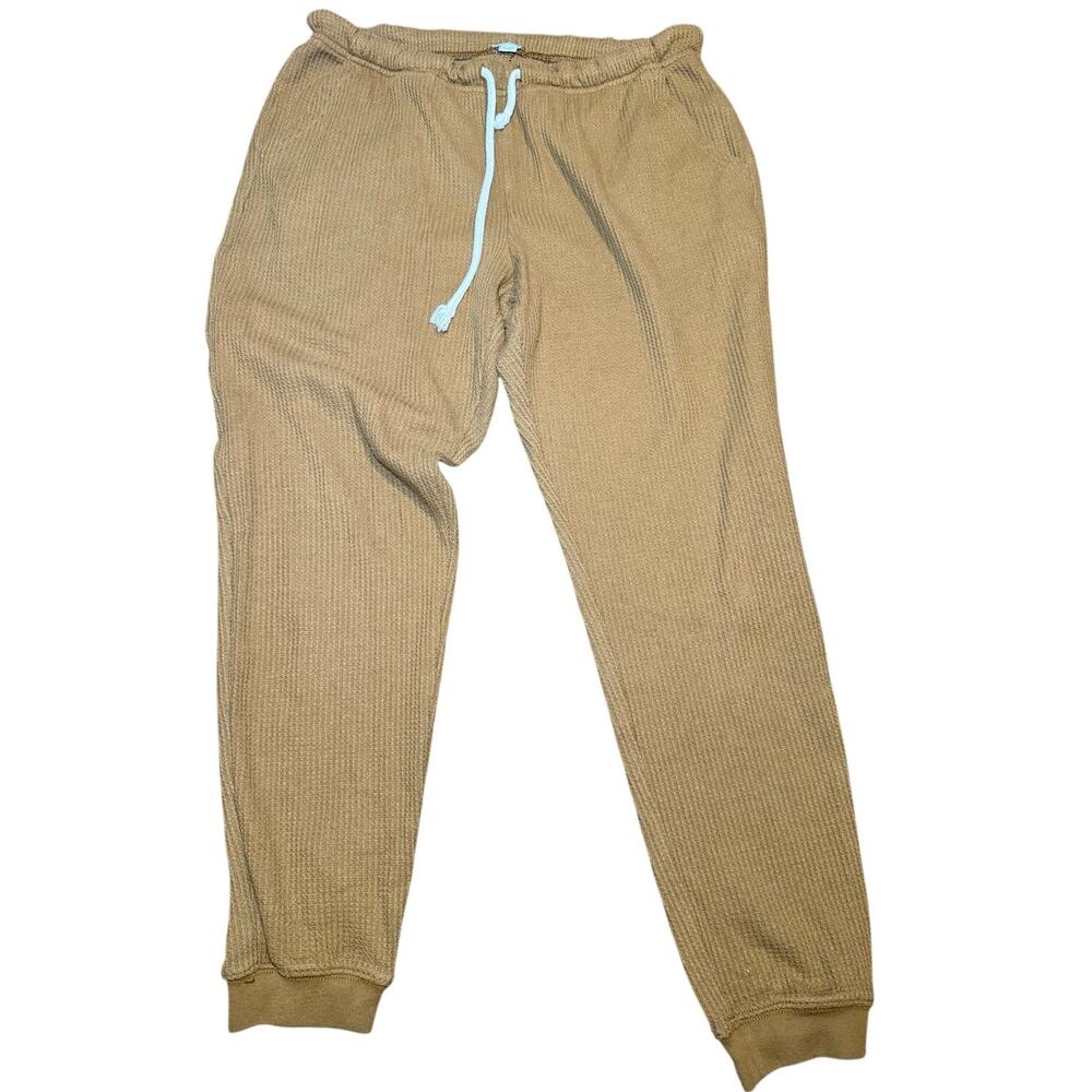 Aerie Waffle Knit Jogger Sweatpants, Mustard Brown, Women's Size Medium